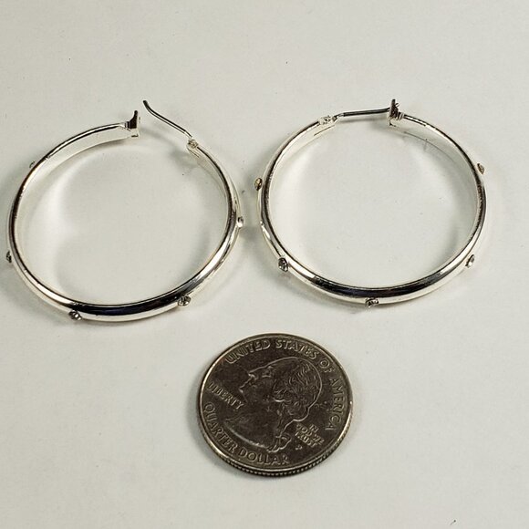 Women's stunning Polished Silver-tone Hoop Earrings With Sparkle Crystals, 1.5" - Picture 5 of 7